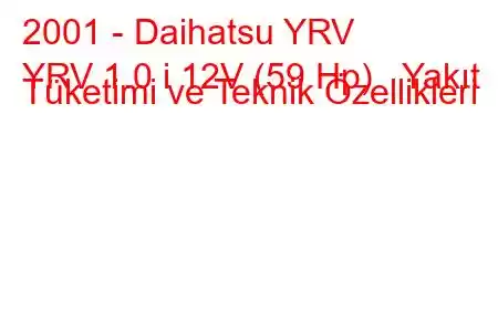 2001 - Daihatsu YRV
YRV 1.0 i 12V (59 Hp) Yakıt Tüketimi ve Teknik Özellikleri