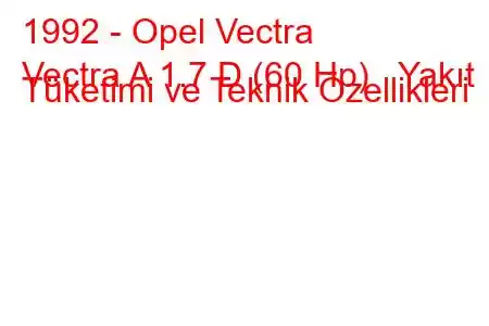 1992 - Opel Vectra
Vectra A 1.7 D (60 Hp) Yakıt Tüketimi ve Teknik Özellikleri