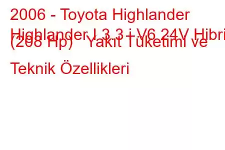 2006 - Toyota Highlander
Highlander I 3.3 i V6 24V Hibrid (208 Hp) Yakıt Tüketimi ve Teknik Özellikleri