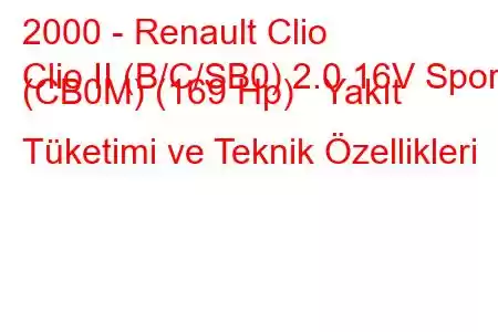 2000 - Renault Clio
Clio II (B/C/SB0) 2.0 16V Sport (CB0M) (169 Hp) Yakıt Tüketimi ve Teknik Özellikleri