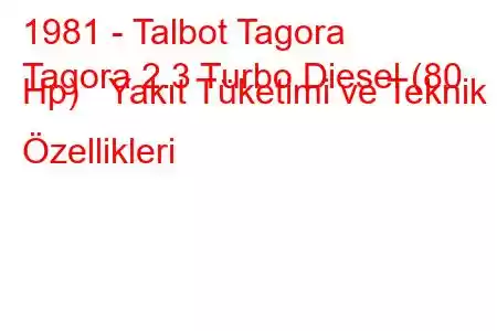 1981 - Talbot Tagora
Tagora 2.3 Turbo Diesel (80 Hp) Yakıt Tüketimi ve Teknik Özellikleri