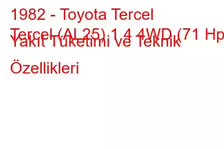 1982 - Toyota Tercel
Tercel (AL25) 1.4 4WD (71 Hp) Yakıt Tüketimi ve Teknik Özellikleri