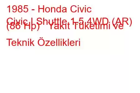 1985 - Honda Civic
Civic I Shuttle 1.5 4WD (AR) (86 Hp) Yakıt Tüketimi ve Teknik Özellikleri