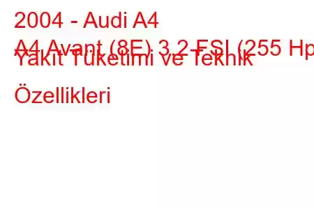 2004 - Audi A4
A4 Avant (8E) 3.2 FSI (255 Hp) Yakıt Tüketimi ve Teknik Özellikleri