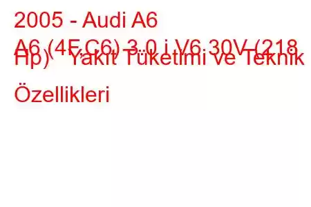 2005 - Audi A6
A6 (4F,C6) 3.0 i V6 30V (218 Hp) Yakıt Tüketimi ve Teknik Özellikleri