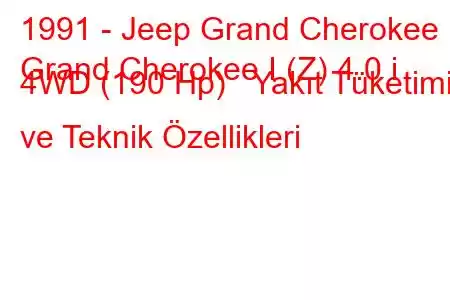 1991 - Jeep Grand Cherokee
Grand Cherokee I (Z) 4.0 i 4WD (190 Hp) Yakıt Tüketimi ve Teknik Özellikleri