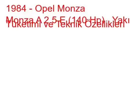 1984 - Opel Monza
Monza A 2.5 E (140 Hp) Yakıt Tüketimi ve Teknik Özellikleri