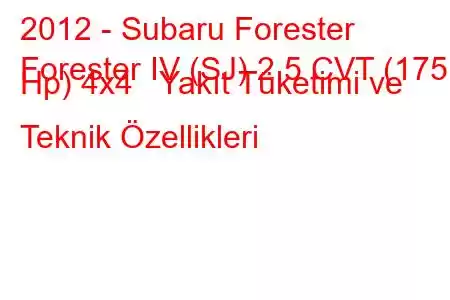 2012 - Subaru Forester
Forester IV (SJ) 2.5 CVT (175 Hp) 4x4 Yakıt Tüketimi ve Teknik Özellikleri