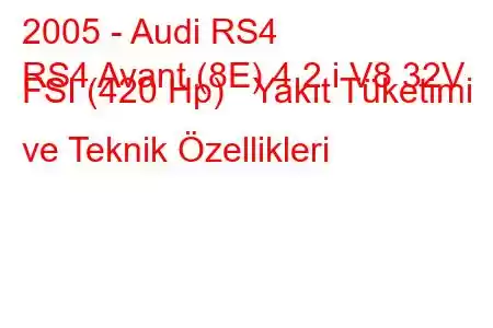 2005 - Audi RS4
RS4 Avant (8E) 4.2 i V8 32V FSI (420 Hp) Yakıt Tüketimi ve Teknik Özellikleri