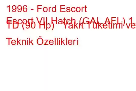 1996 - Ford Escort
Escort VII Hatch (GAL,AFL) 1.8 TD (90 Hp) Yakıt Tüketimi ve Teknik Özellikleri