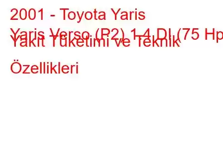 2001 - Toyota Yaris
Yaris Verso (P2) 1.4 DI (75 Hp) Yakıt Tüketimi ve Teknik Özellikleri