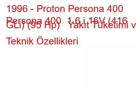 1996 - Proton Persona 400
Persona 400 1.6 i 16V (416 GLi) (95 Hp) Yakıt Tüketimi ve Teknik Özellikleri