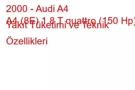 2000 - Audi A4
A4 (8E) 1.8 T quattro (150 Hp) Yakıt Tüketimi ve Teknik Özellikleri