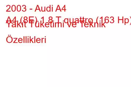 2003 - Audi A4
A4 (8E) 1.8 T quattro (163 Hp) Yakıt Tüketimi ve Teknik Özellikleri