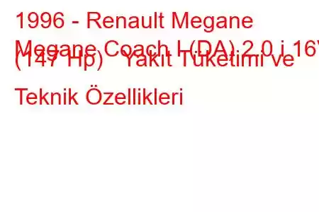 1996 - Renault Megane
Megane Coach I (DA) 2.0 i 16V (147 Hp) Yakıt Tüketimi ve Teknik Özellikleri