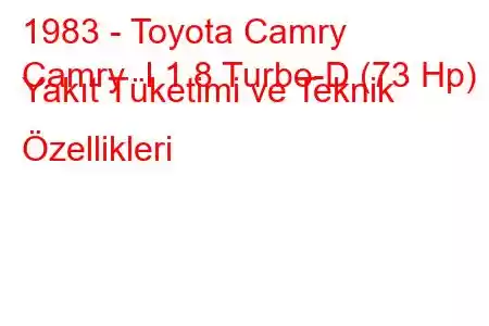 1983 - Toyota Camry
Camry I 1.8 Turbo-D (73 Hp) Yakıt Tüketimi ve Teknik Özellikleri