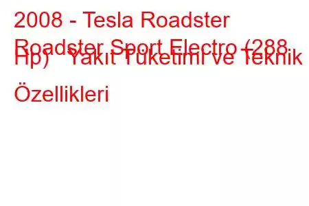 2008 - Tesla Roadster
Roadster Sport Electro (288 Hp) Yakıt Tüketimi ve Teknik Özellikleri