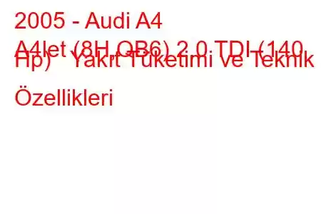 2005 - Audi A4
A4let (8H,QB6) 2.0 TDI (140 Hp) Yakıt Tüketimi ve Teknik Özellikleri