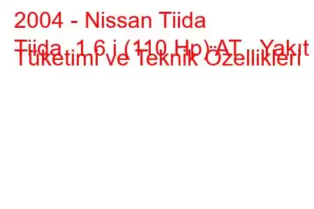 2004 - Nissan Tiida
Tiida 1.6 i (110 Hp) AT Yakıt Tüketimi ve Teknik Özellikleri