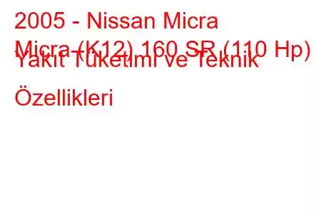 2005 - Nissan Micra
Micra (K12) 160 SR (110 Hp) Yakıt Tüketimi ve Teknik Özellikleri