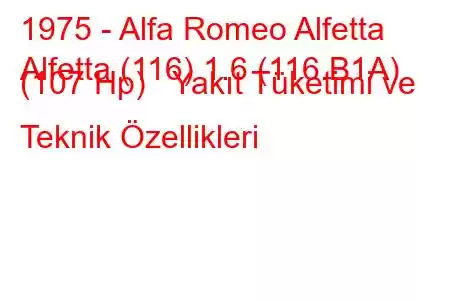 1975 - Alfa Romeo Alfetta
Alfetta (116) 1.6 (116.B1A) (107 Hp) Yakıt Tüketimi ve Teknik Özellikleri