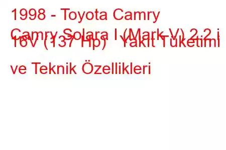 1998 - Toyota Camry
Camry Solara I (Mark V) 2.2 i 16V (137 Hp) Yakıt Tüketimi ve Teknik Özellikleri