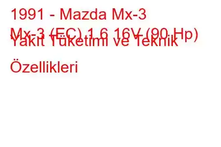 1991 - Mazda Mx-3
Mx-3 (EC) 1.6 16V (90 Hp) Yakıt Tüketimi ve Teknik Özellikleri