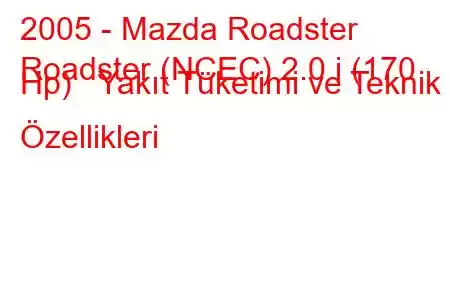 2005 - Mazda Roadster
Roadster (NCEC) 2.0 i (170 Hp) Yakıt Tüketimi ve Teknik Özellikleri