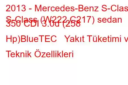 2013 - Mercedes-Benz S-Class
S-Class (W222,C217) sedan 350 CDI 3.0d (258 Hp)BlueTEC Yakıt Tüketimi ve Teknik Özellikleri