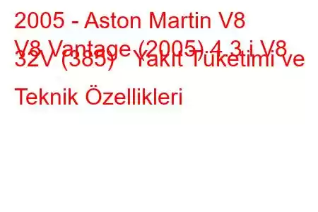 2005 - Aston Martin V8
V8 Vantage (2005) 4.3 i V8 32V (385) Yakıt Tüketimi ve Teknik Özellikleri