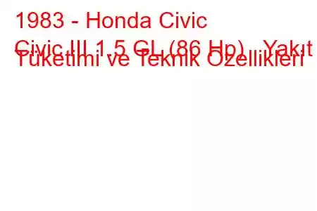 1983 - Honda Civic
Civic III 1.5 GL (86 Hp) Yakıt Tüketimi ve Teknik Özellikleri