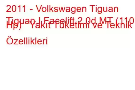 2011 - Volkswagen Tiguan
Tiguan I Facelift 2.0d MT (110 Hp) Yakıt Tüketimi ve Teknik Özellikleri