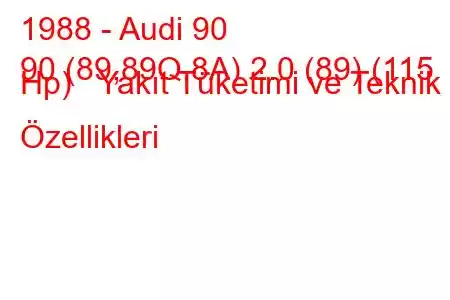 1988 - Audi 90
90 (89,89Q,8A) 2.0 (89) (115 Hp) Yakıt Tüketimi ve Teknik Özellikleri