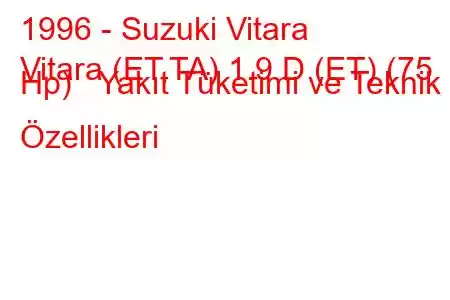 1996 - Suzuki Vitara
Vitara (ET,TA) 1.9 D (ET) (75 Hp) Yakıt Tüketimi ve Teknik Özellikleri