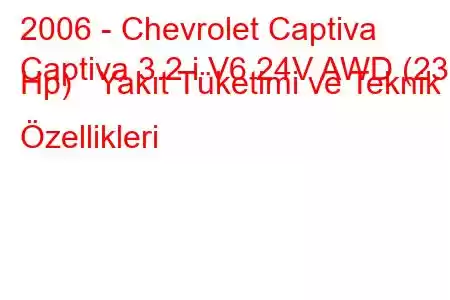 2006 - Chevrolet Captiva
Captiva 3.2 i V6 24V AWD (230 Hp) Yakıt Tüketimi ve Teknik Özellikleri