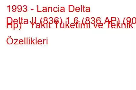 1993 - Lancia Delta
Delta II (836) 1.6 (836.AP) (90 Hp) Yakıt Tüketimi ve Teknik Özellikleri