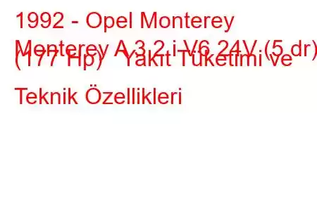 1992 - Opel Monterey
Monterey A 3.2 i V6 24V (5 dr) (177 Hp) Yakıt Tüketimi ve Teknik Özellikleri