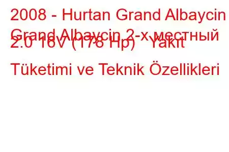 2008 - Hurtan Grand Albaycin
Grand Albaycin 2-х местный 2.0 16V (178 Hp) Yakıt Tüketimi ve Teknik Özellikleri