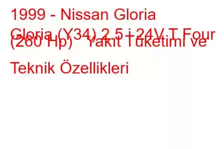 1999 - Nissan Gloria
Gloria (Y34) 2.5 i 24V T Four (260 Hp) Yakıt Tüketimi ve Teknik Özellikleri