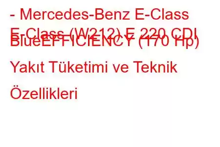 - Mercedes-Benz E-Class
E-Class (W212) E 220 CDI BlueEFFICIENCY (170 Hp) Yakıt Tüketimi ve Teknik Özellikleri