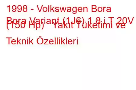 1998 - Volkswagen Bora
Bora Variant (1J6) 1.8 i T 20V (150 Hp) Yakıt Tüketimi ve Teknik Özellikleri