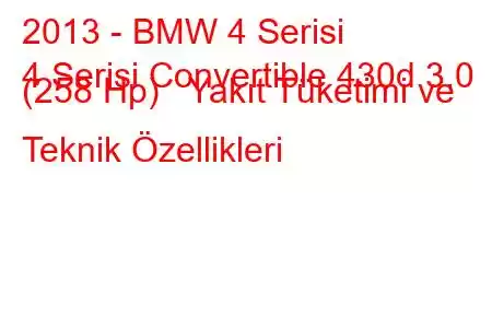 2013 - BMW 4 Serisi
4 Serisi Convertible 430d 3.0 (258 Hp) Yakıt Tüketimi ve Teknik Özellikleri