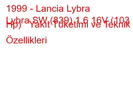 1999 - Lancia Lybra
Lybra SW (839) 1.6 16V (103 Hp) Yakıt Tüketimi ve Teknik Özellikleri