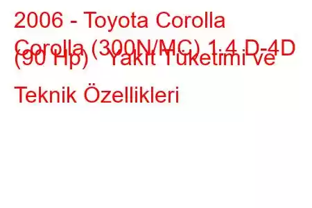 2006 - Toyota Corolla
Corolla (300N/MC) 1.4 D-4D (90 Hp) Yakıt Tüketimi ve Teknik Özellikleri