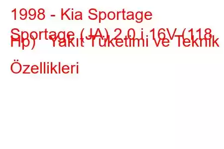 1998 - Kia Sportage
Sportage (JA) 2.0 i 16V (118 Hp) Yakıt Tüketimi ve Teknik Özellikleri