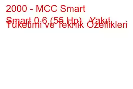 2000 - MCC Smart
Smart 0.6 (55 Hp) Yakıt Tüketimi ve Teknik Özellikleri