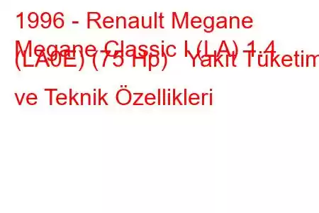 1996 - Renault Megane
Megane Classic I (LA) 1.4 (LA0E) (75 Hp) Yakıt Tüketimi ve Teknik Özellikleri