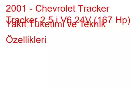 2001 - Chevrolet Tracker
Tracker 2.5 i V6 24V (167 Hp) Yakıt Tüketimi ve Teknik Özellikleri