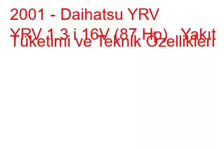 2001 - Daihatsu YRV
YRV 1.3 i 16V (87 Hp) Yakıt Tüketimi ve Teknik Özellikleri