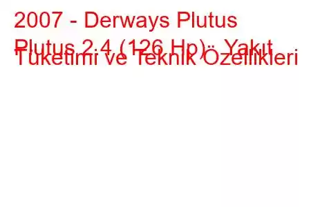 2007 - Derways Plutus
Plutus 2.4 (126 Hp) Yakıt Tüketimi ve Teknik Özellikleri